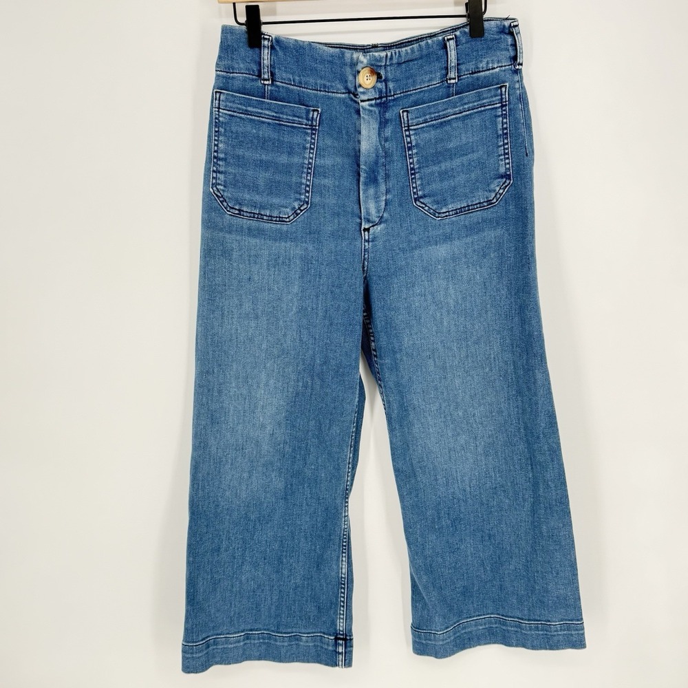 Anthropologie Maeve The Colette Cropped Wide-Leg Jeans Blue Denim Size 30P